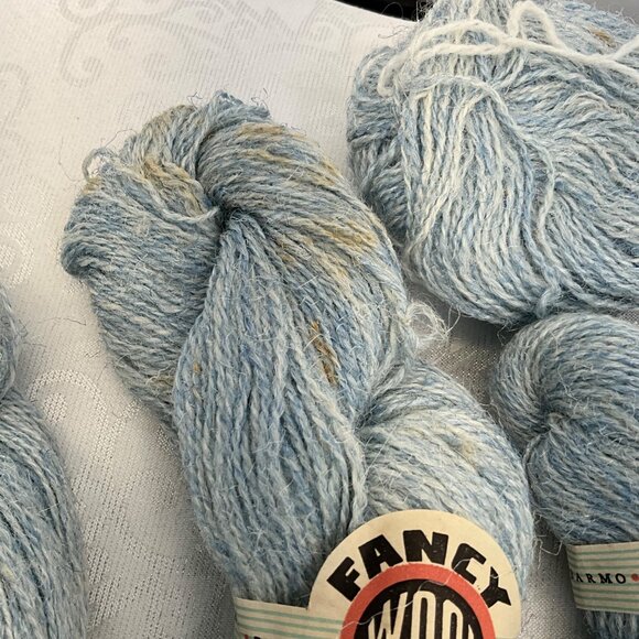 Vintage Barmo Fancy Wool Yarn Light Blue Skeins Bundle - Picture 2 of 7